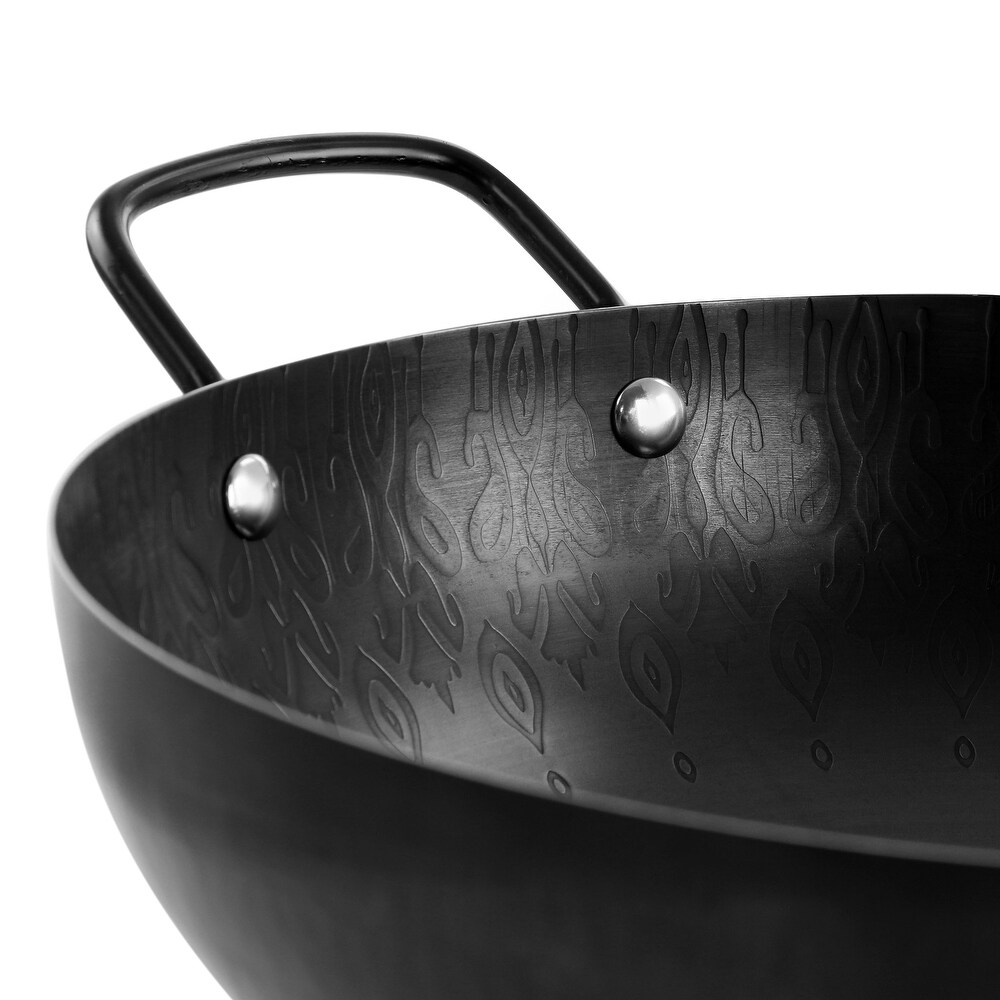 Spice by Tia Mowry 12in Carbon Steel Wok with Wooden Handle in Black