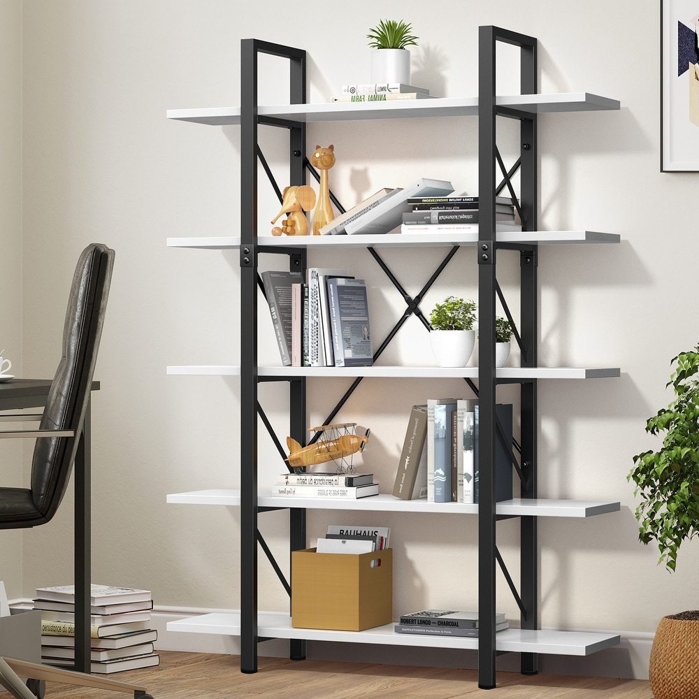 Roul Wood 5 Tier Bookshelf Freestanding 5 Shelf Bookcases Open Display Storage