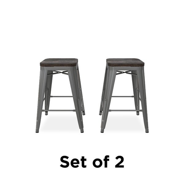 Avenue Greene Filipa 24-inch Metal Stackable Counter Stool with Wood Seat (Set of 2)