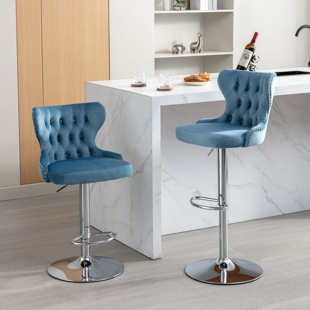 Barstool Set of 2 Dining Chair Swivel Silver Metal Base Footrest Cafe