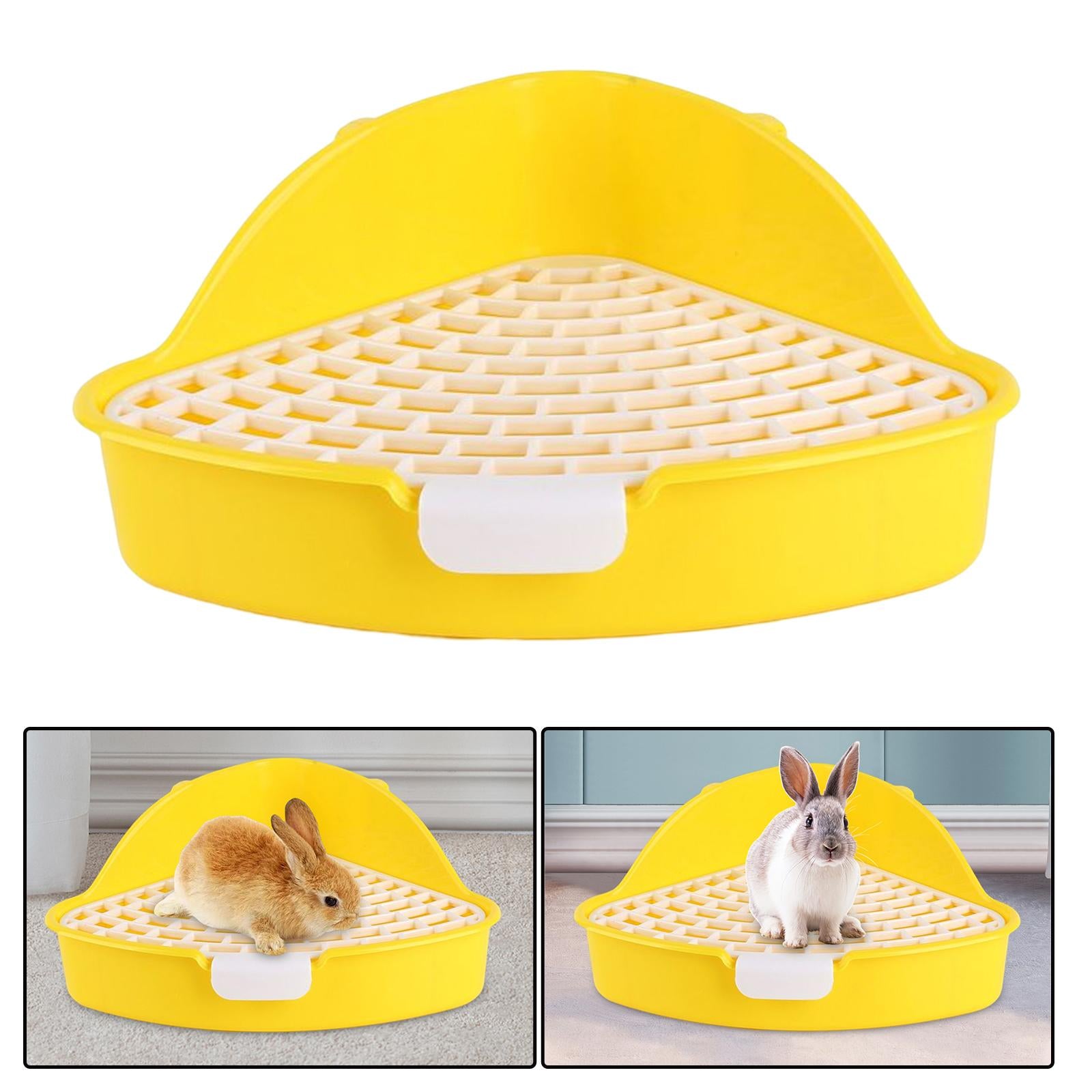 Triangle Rabbit Litter Box Pet Pan Toilet for Bunny Rabbit Cage Accessories Yellow