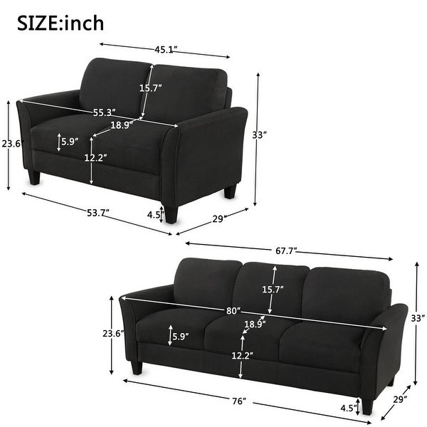 2-piece Set fabric Sofa Living Room Furniture with Upholstered Loveseat Sofa and 3-seat sofa with Hardwood Frame Support