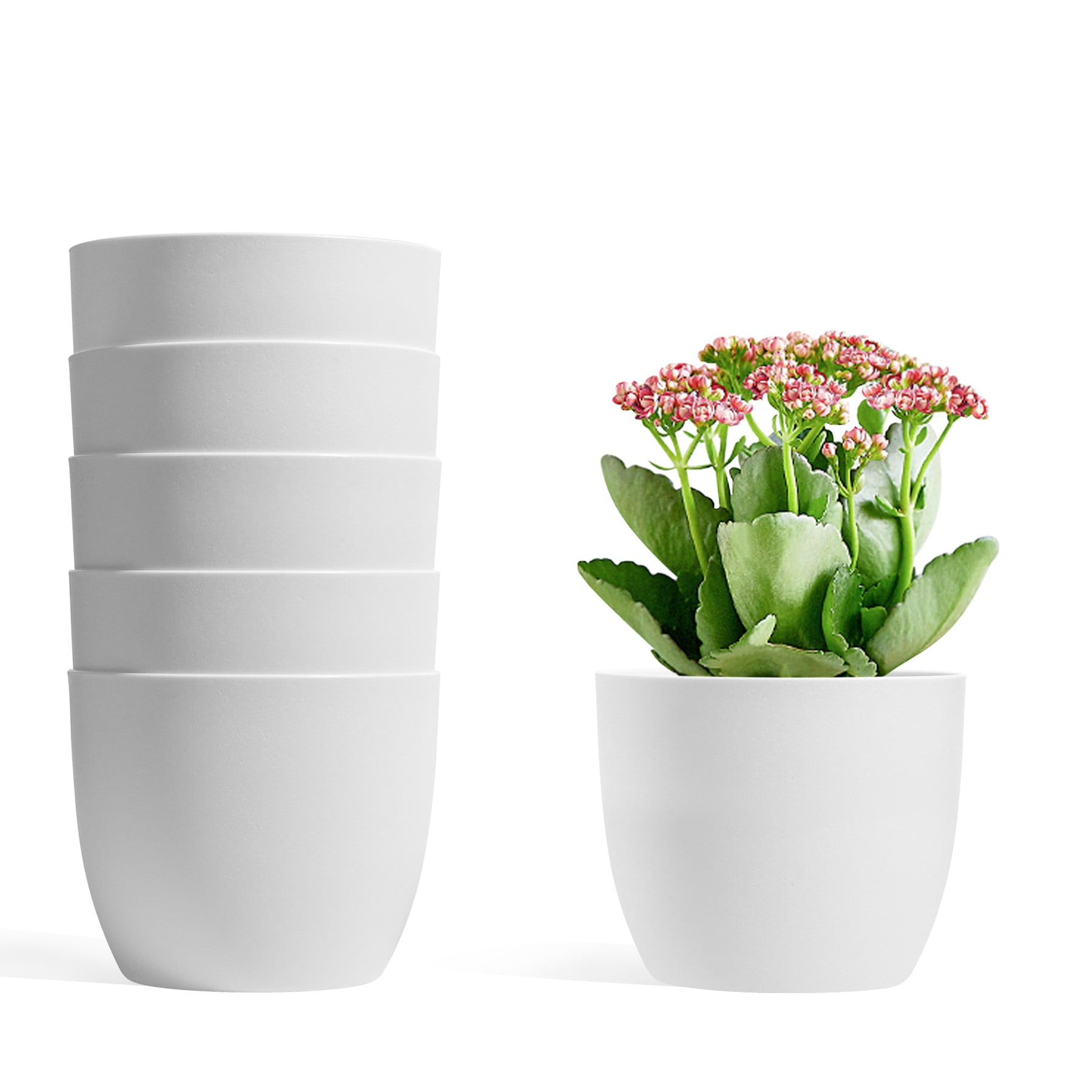 T4U Modern Self Watering Plastic Planters, 5 inch Length, White, Set of 6