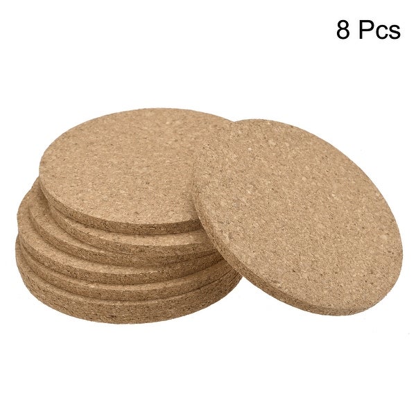 100mm Round Coasters 5mm Thick Cork Cup Mat Pad for Tableware 8pcs - Wood