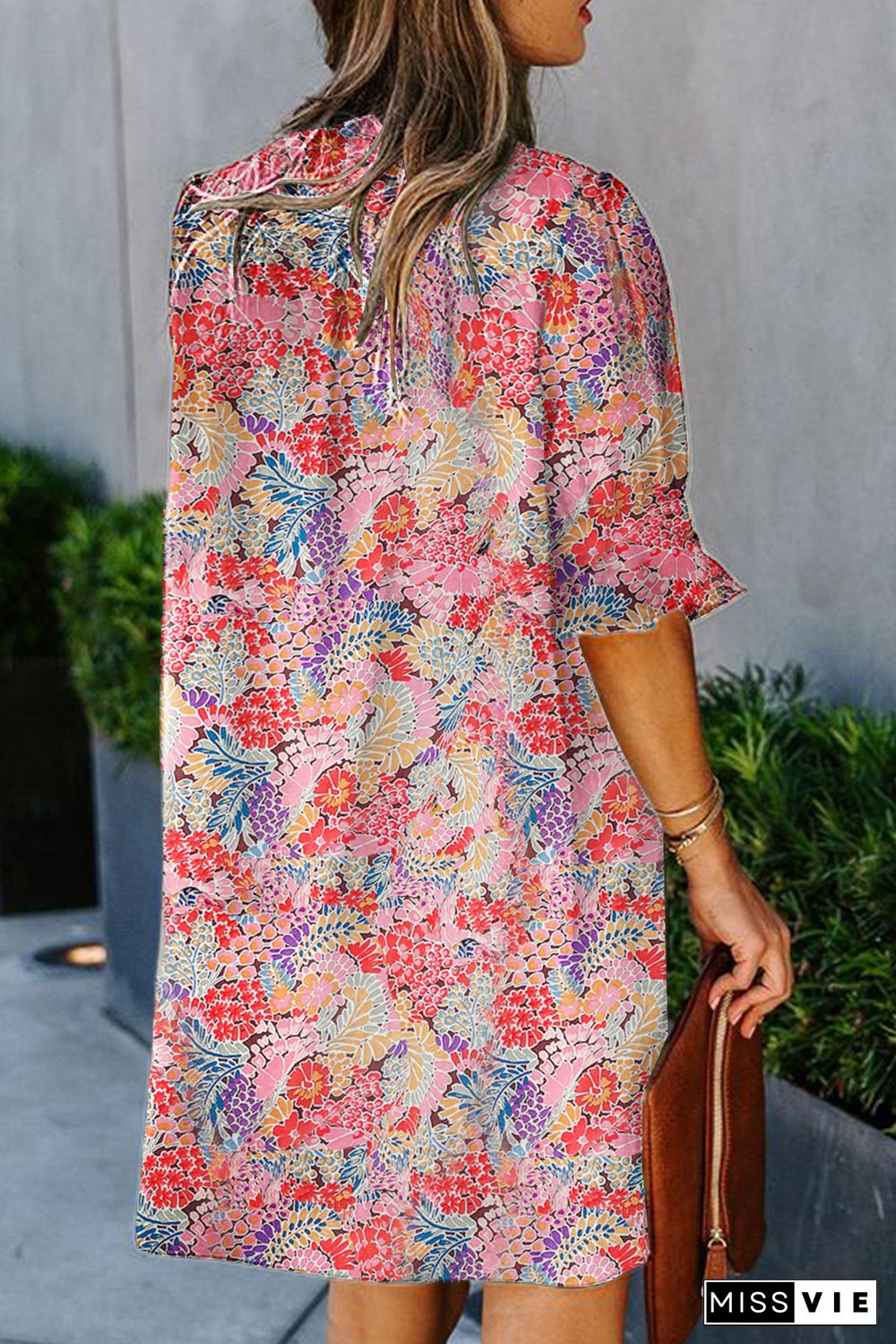 Multicolor Boho Floral Printed Flutter Sleeve Dress