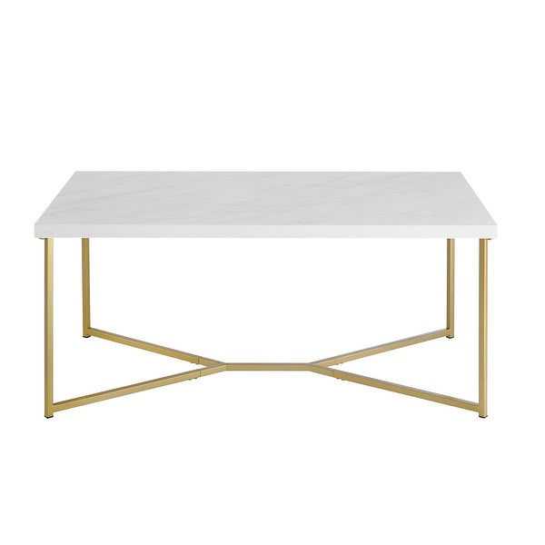 Diana Y-Leg Coffee Table， White Faux Marble/Gold