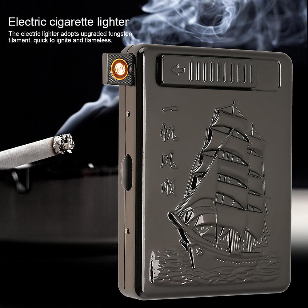 2 In 1 Metal Cigarette Case With Usb Rechargeable Electric Cigarette Lighter (black Ship)