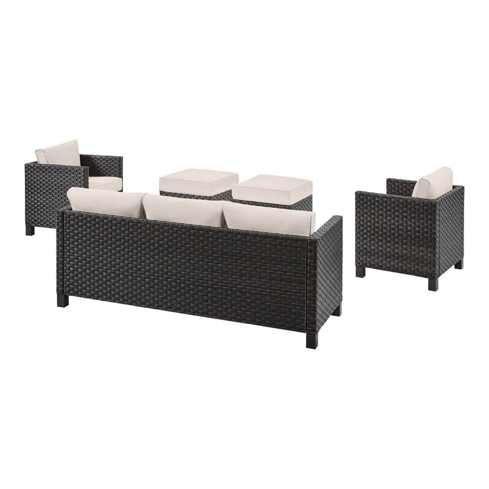 StyleWell Sharon Hill Powder Coating 5-Piece Dark Wicker Patio Conversation with Almond Biscotti Cushions DE228565758D