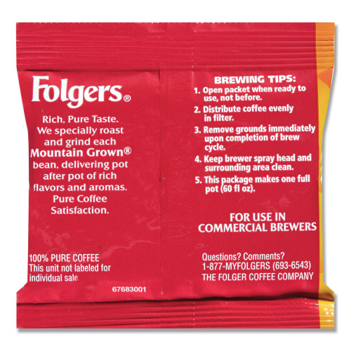 Folgers Coffee， Classic Roast， 0.9 oz Fractional Packs， 36/Carton (06125)