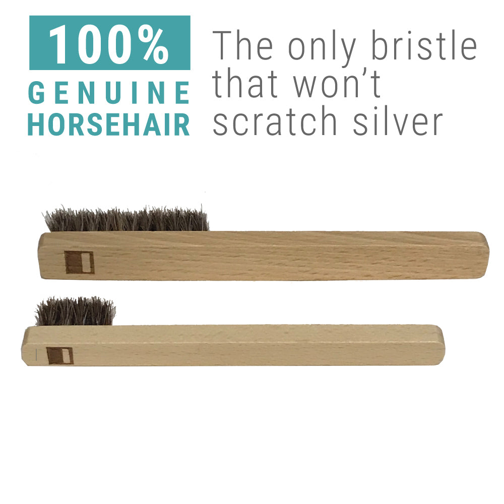 Simple Shine Horsehair Silver Brush Set - 2 Silver Cleaning Brushes for Detail Polish Work - Fine and Heirloom Silverware, Plateware, Jewelry