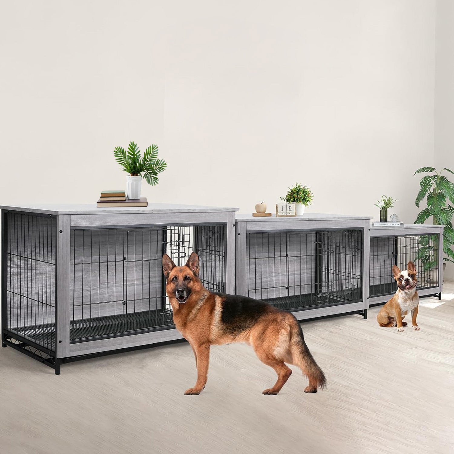 Dog Crate Furniture 38.6-inch Side End Table, Dog Cage with Pull-Out Removable Tray