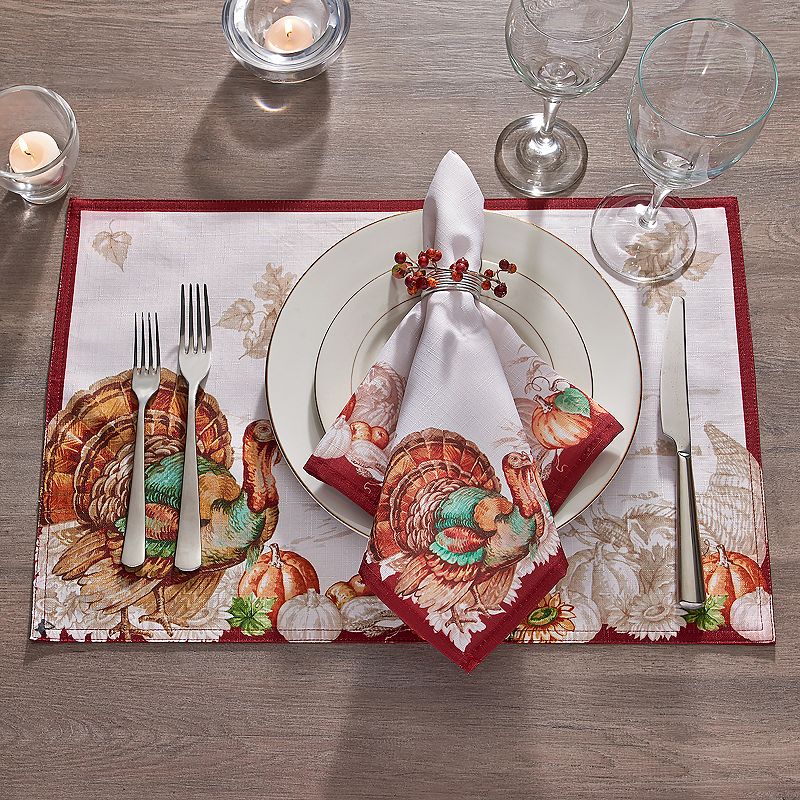 Elrene Home Fashions Holiday Turkey Bordered Fall Placemat， Set of 4