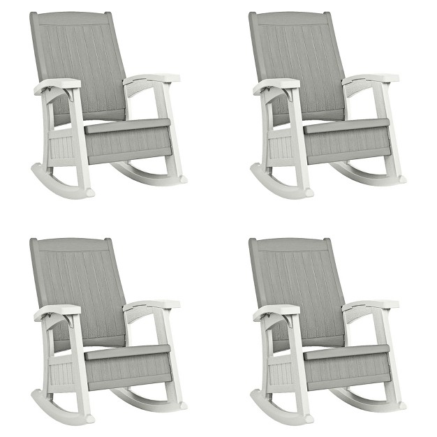 Suncast Outdoor Lightweight Portable Rocking Chair With 7 Gallon In seat Storage Porch Patio Deck Furniture 375 Pound Capacity Dove Gray 4 Pack