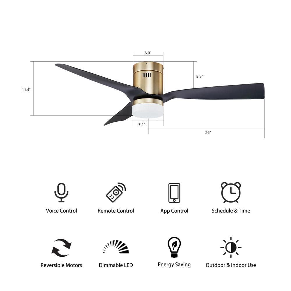 CARRO Striver 52 in IndoorOutdoor Gold Smart Ceiling Fan Dimmable LED Light and Remote Works with AlexaGoogle HomeSiri