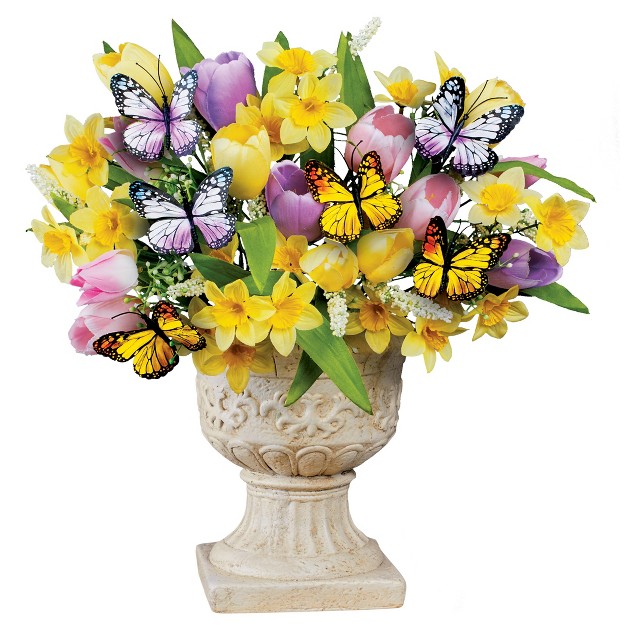 Collections Etc Artificial Spring Tulips and Butterflies Bushes - Set Of 3