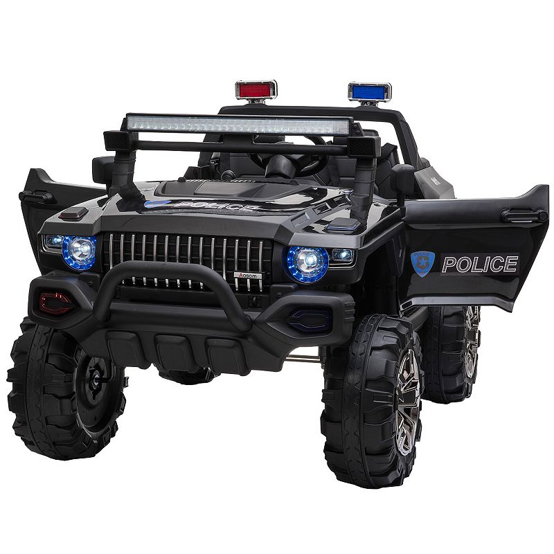 Aosom Kids Ride On Car 12V RC 2 Seater Police Truck Electric Car For Kids with Full LED Lights MP3 Parental Remote Control (Pink)