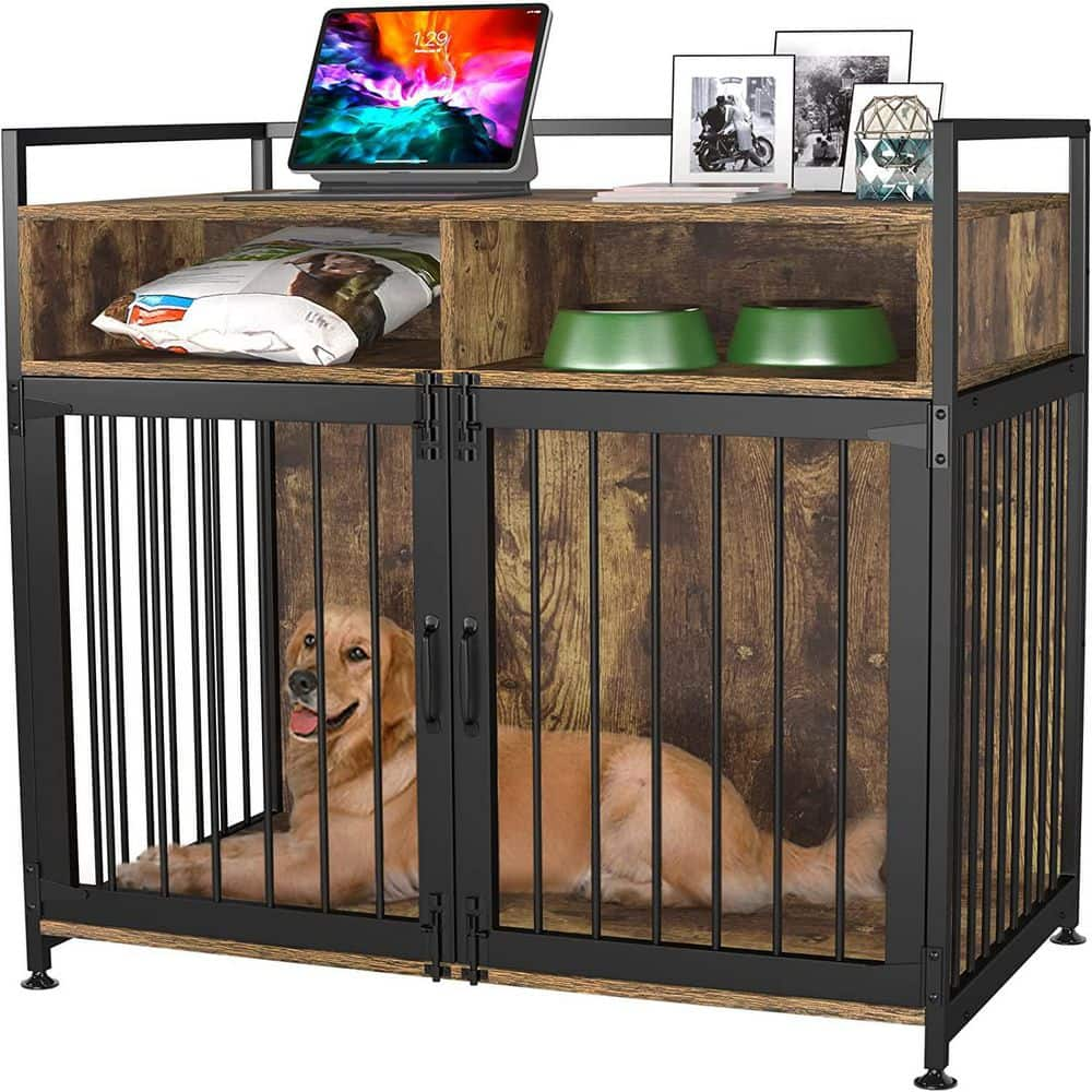 HOMLUX Cages for Dogs Indoor Heavy-Duty Super Sturdy Dog Kennels with Storage and Anti-Chew - Medium NVLB09WMG5TPB