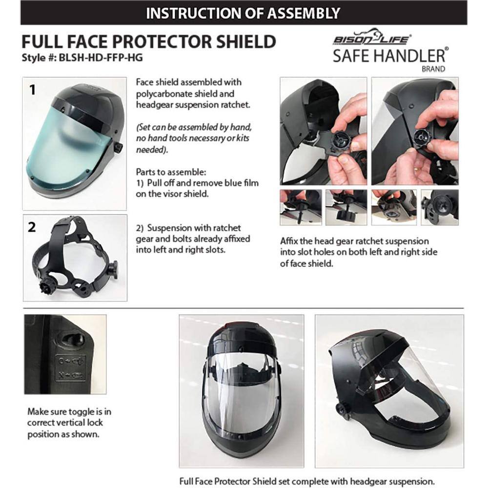 Safe Handler OSFM Black Full Face Protector Shield Reusable Safety Face Shield (1-Pack) BLSH-HD-FFP-HG