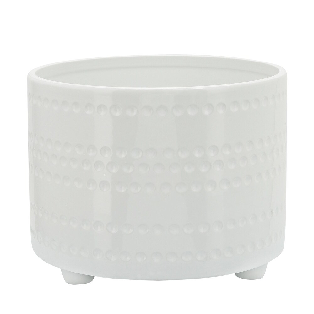 Set of 2 White Ceramic Outdoor Dotted Footed Planters 12\