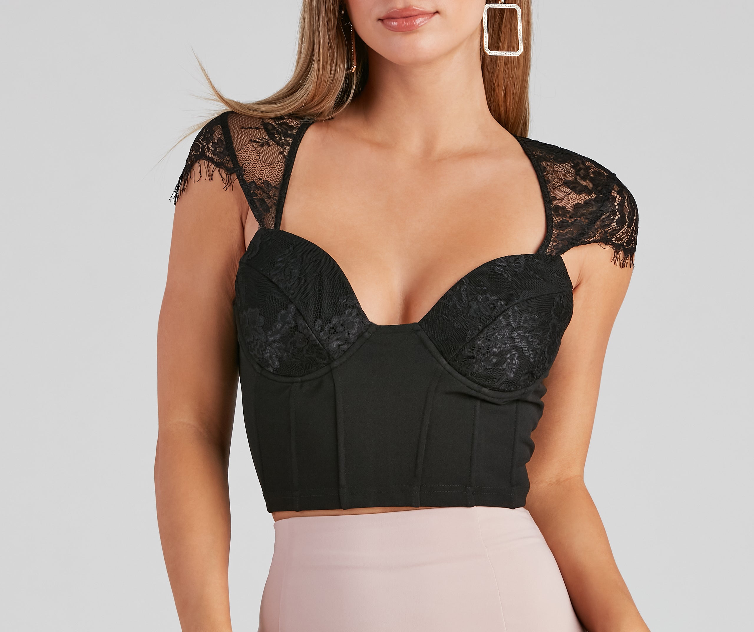 Sultry In Lace Cap Sleeve Bustier