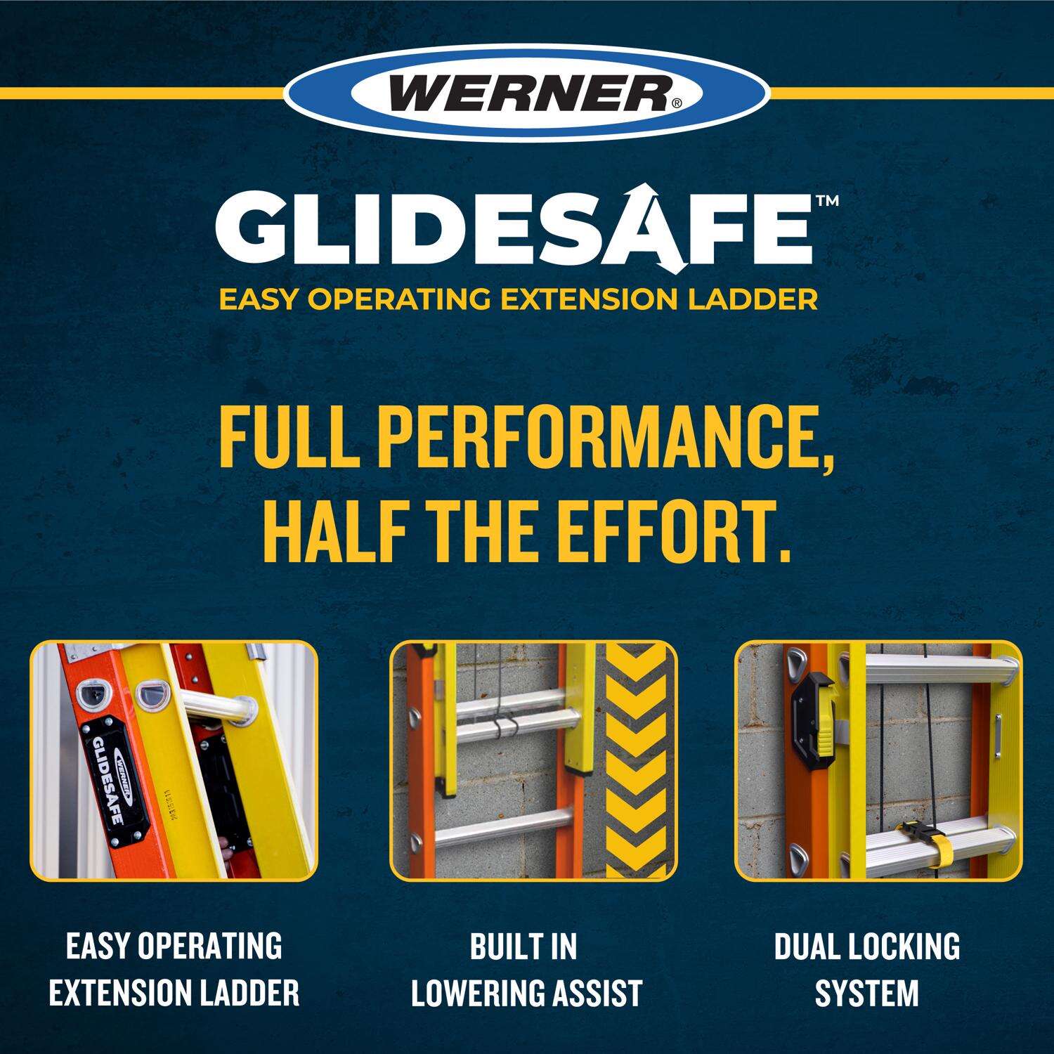 Werner Glidesafe 20 ft. H Fiberglass Extension Ladder Type IA 300 lb. capacity