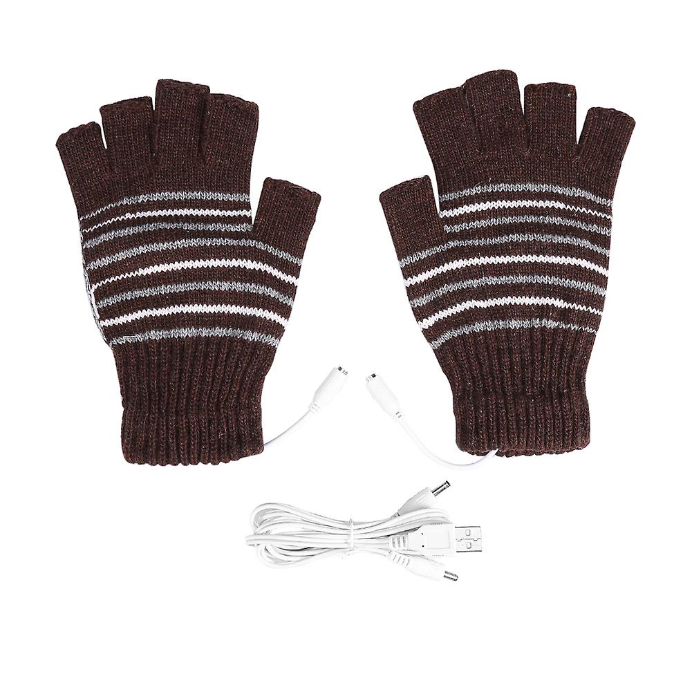 1 Pair 5v Usb Winter Warm Heating Gloves Men Women Heated Half Finger Mittens Coffee