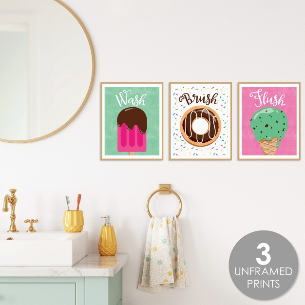 Big Dot Of Happiness Sweet Shoppe Unframed Wash Brush Flush Candy And Bakery Bathroom Wall Art 8 X 10 Inches Set Of 3 Prints