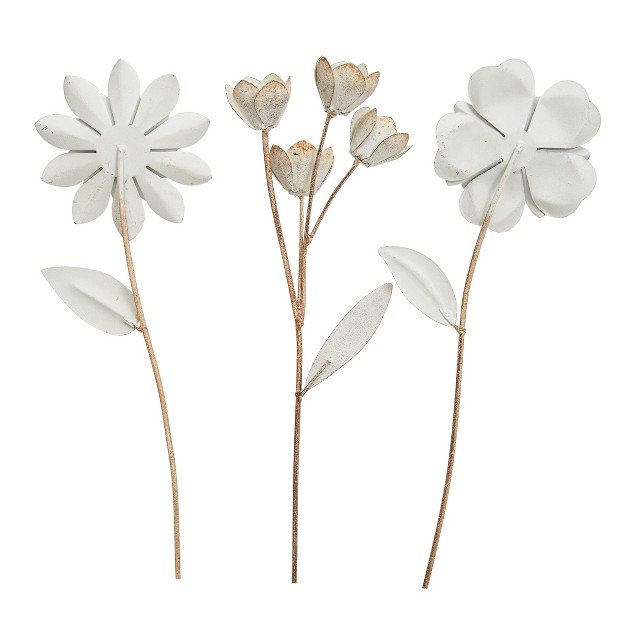 Set Of 3 White Metal Floral Stems Foreside Home amp Garden