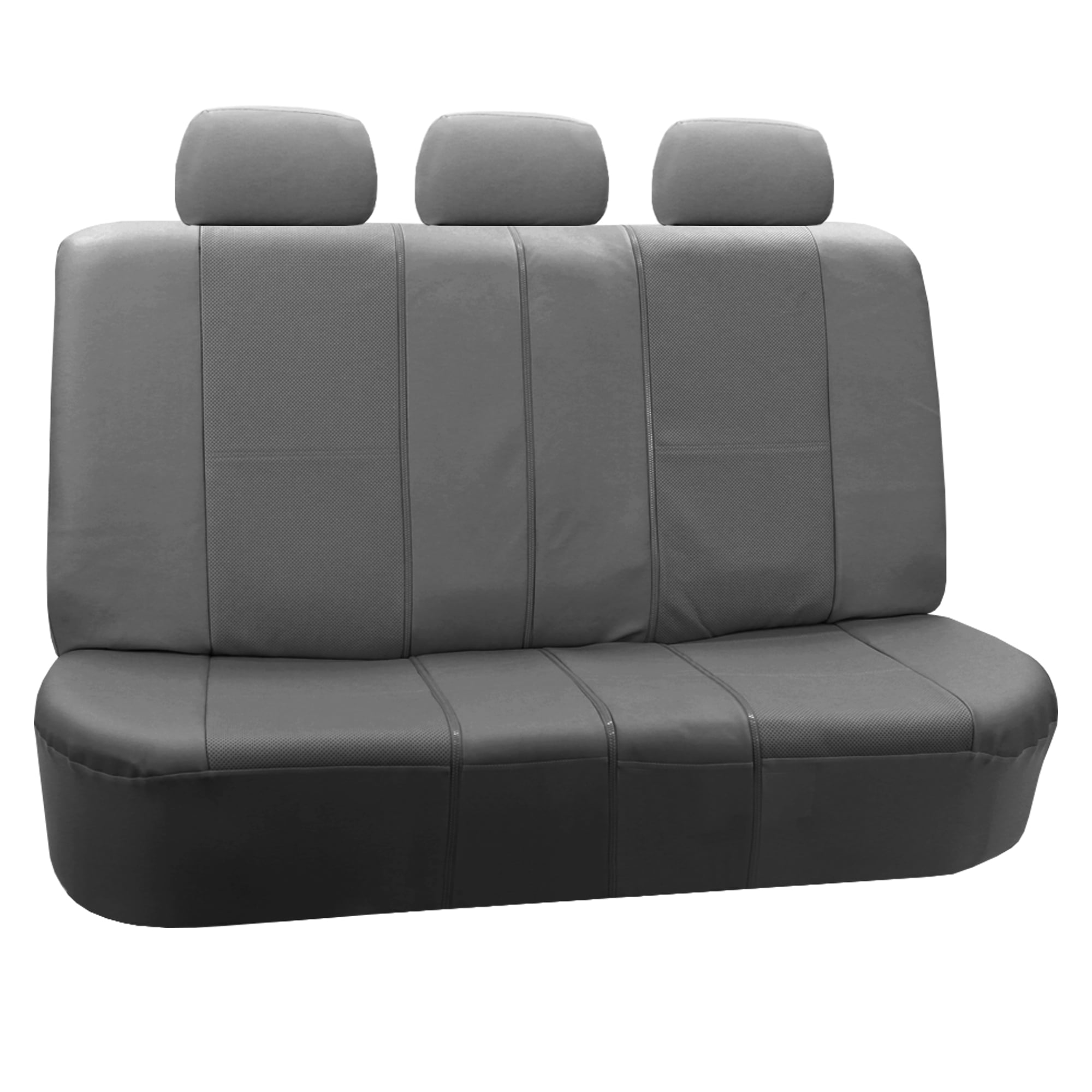 FH Group Gray Deluxe Faux Leather Airbag Compatible and Split Bench Car Seat Covers， 7 Seater 3 Row Full Set