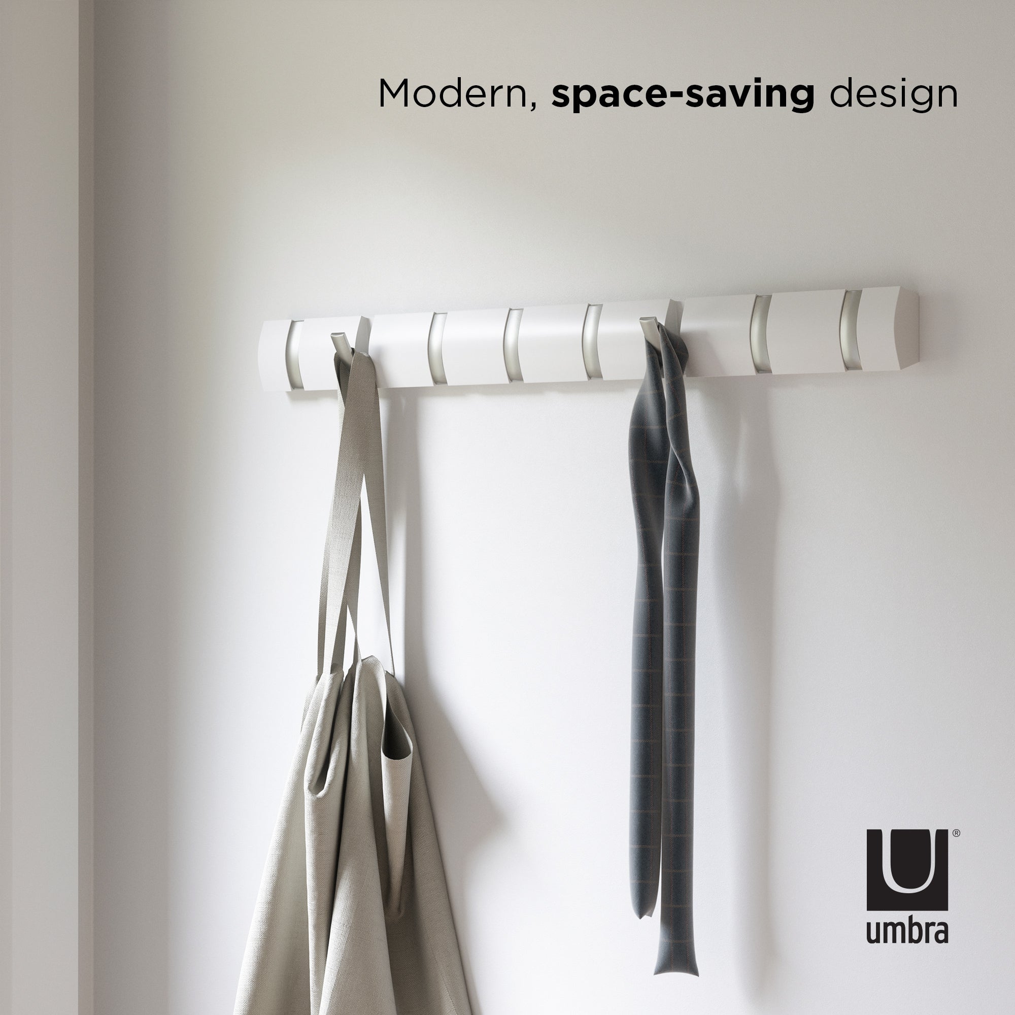 Umbra Flip 8 Hook Wall Mounted Coat Rack White