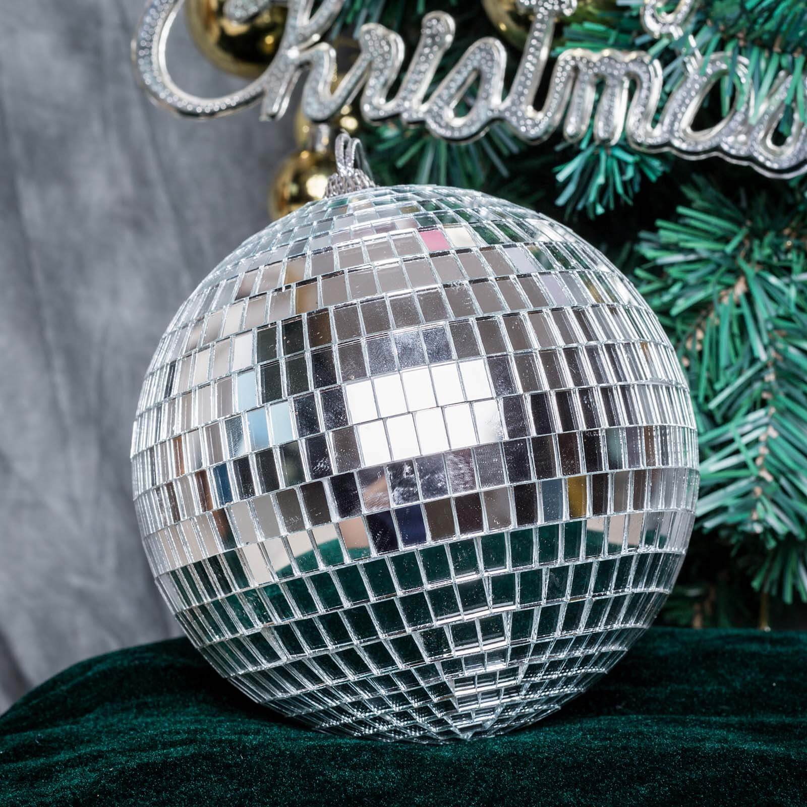 4 Pack Silver Foam Disco Mirror Ball With Hanging Strings, Holiday Christmas Ornaments 6