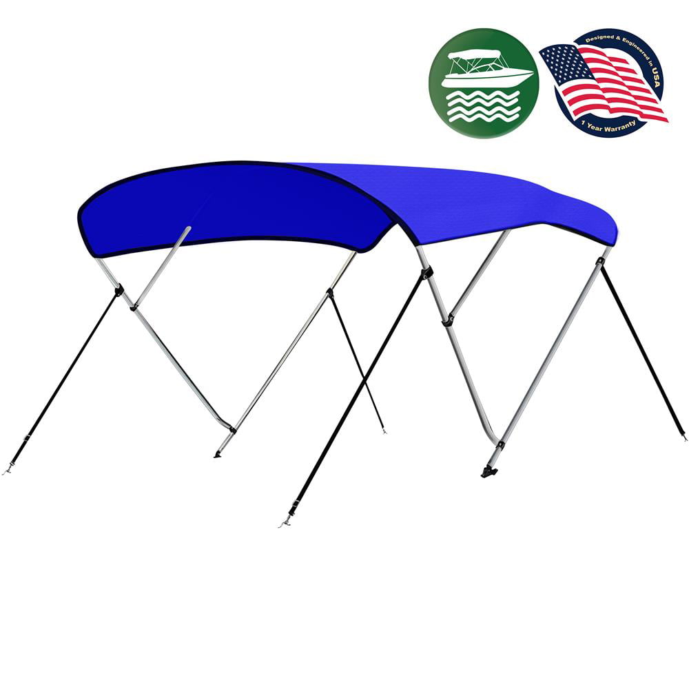 SereneLife SLBT484B - 4 Bow Bimini Top Boat Cover - Front Hold-Down Straps and Rear Support Arms， Includes Mounting Hardware with 1 Inch Aluminum Frame (Blue)