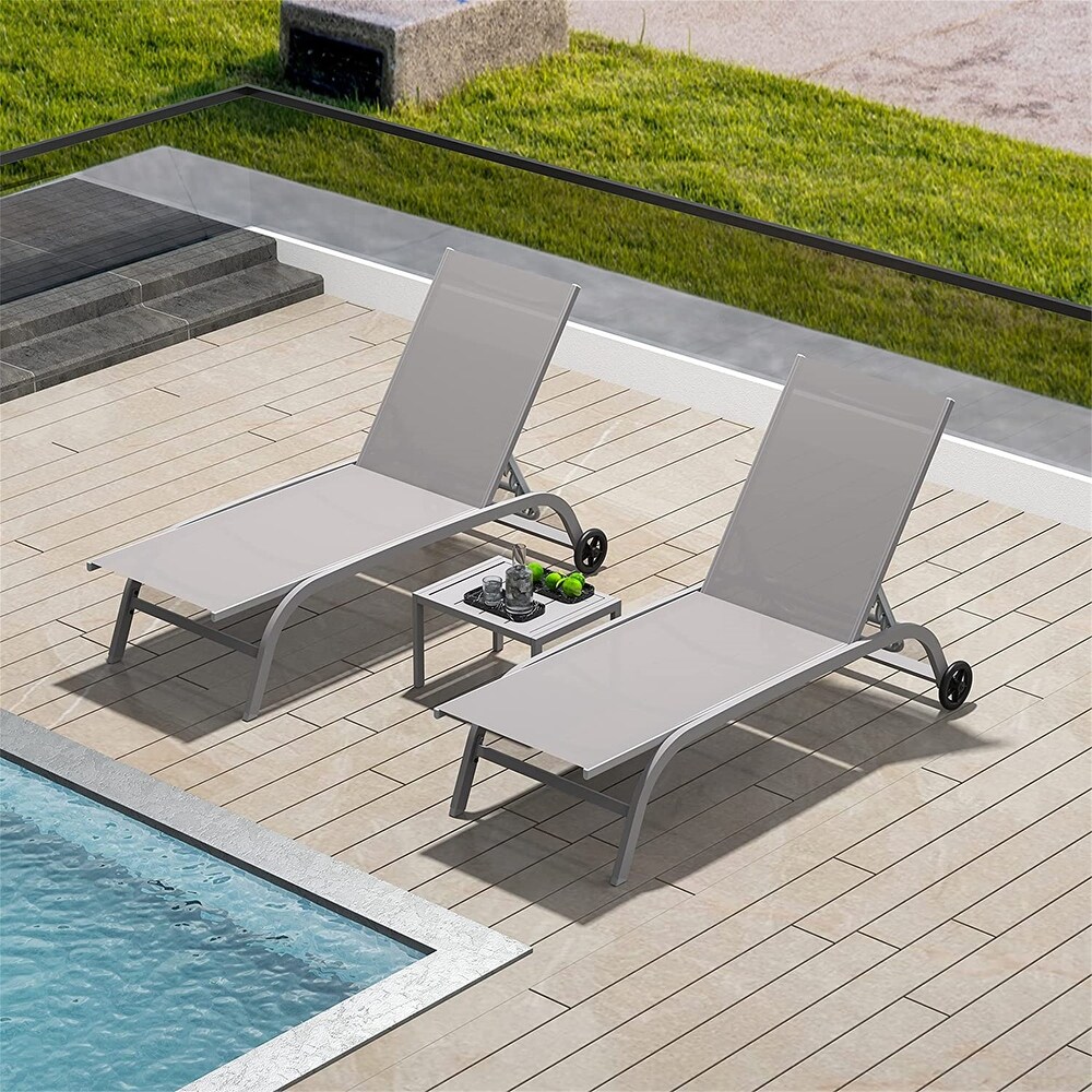 Chaise Lounge Outdoor Set of 3(2 Lounge Chairs+1 Table)