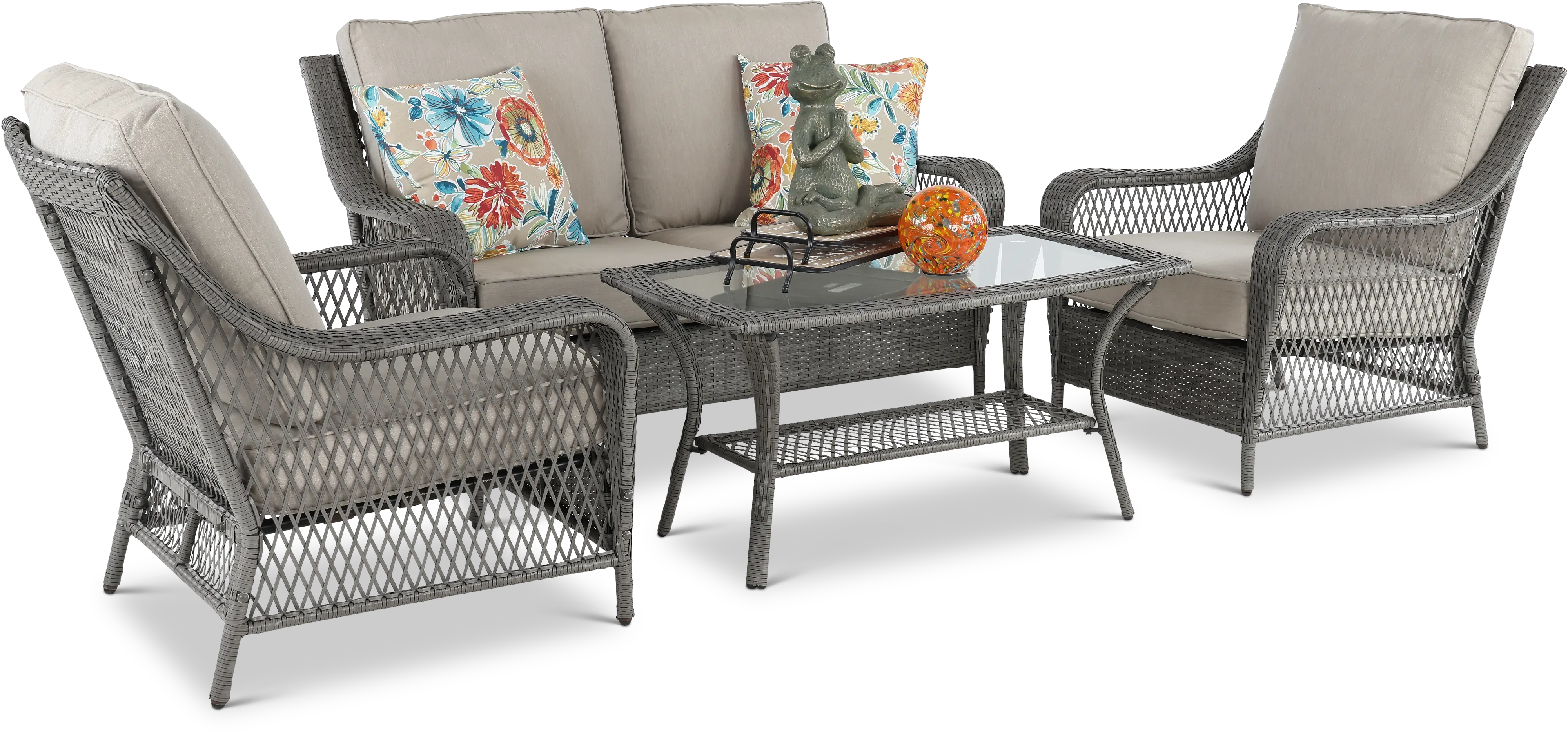 Essen II Gray Wicker 4 Piece Patio Set