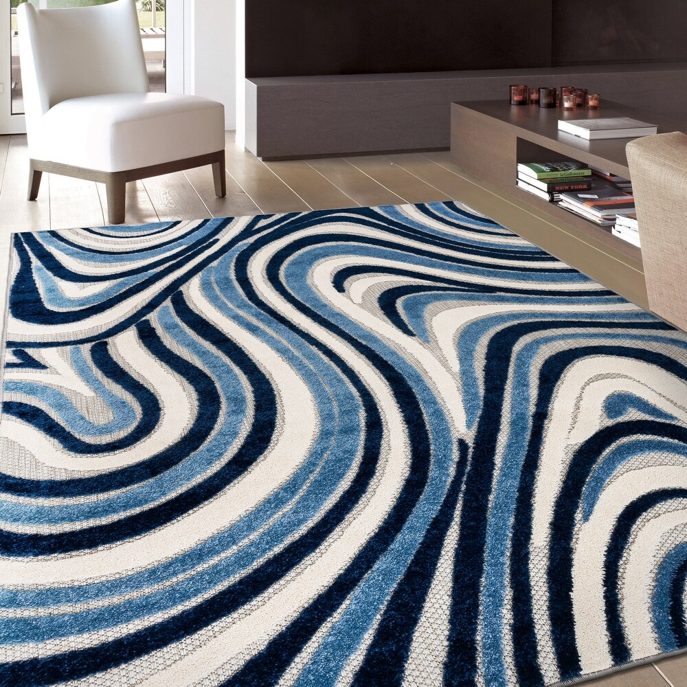 World Rug Gallery Modern Waves Indoor/Outdoor Area Rug