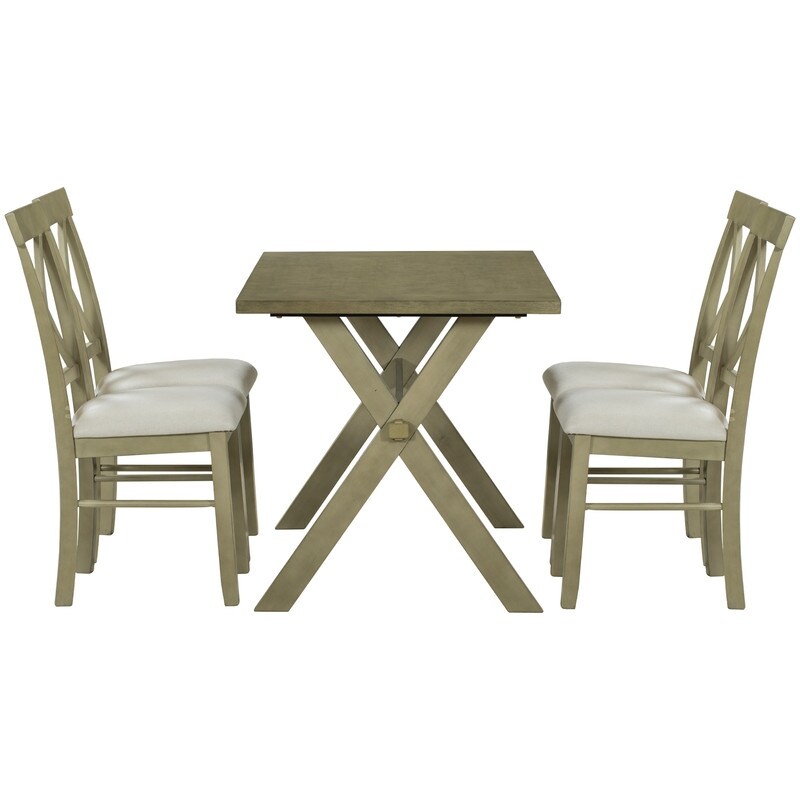 5 Pieces Farmhouse Rustic Wood Kitchen Dining Table Set with Upholstered 4 X back Chairs