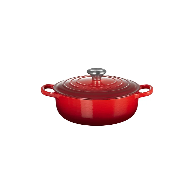 Le Creuset LS2598-2467SS Enameled Cast Iron Signature Sauteuse Oven， 3.5 qt， Cerise