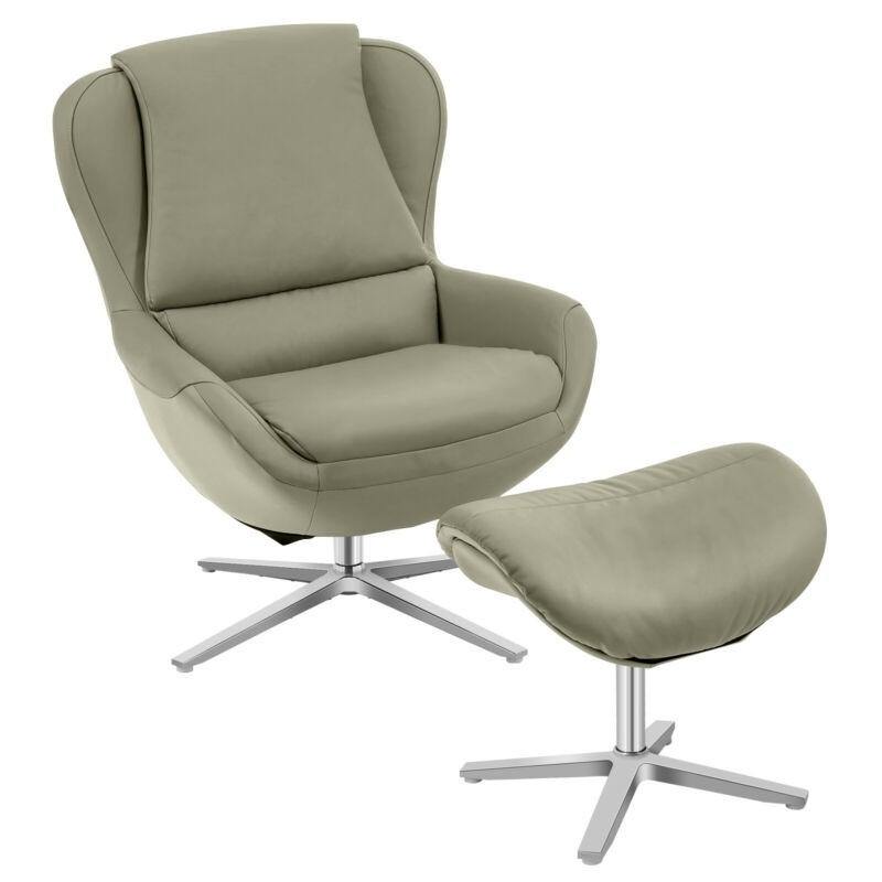 360 Swivel Leather Lounge Chair with Ottoman