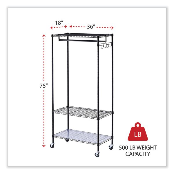 Alera Wire Shelving Garment Rack， 30 Garments， 36w x 18d x 75h， Black