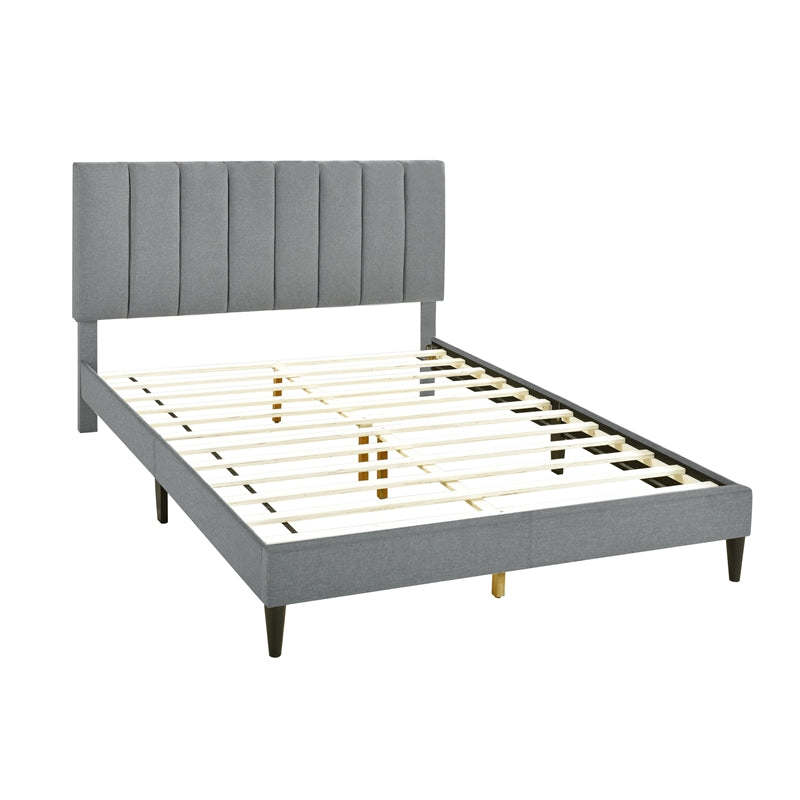 Vertically Channeled King Upholstered Platform Bed in Gray