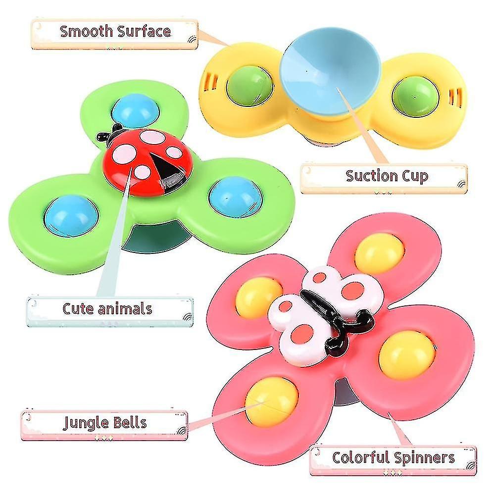 3 Pcs/set Baby Bath Spinning Toys - Insect Spinning Suction Cup Spinning Top Dimple Fidget Toys Todd