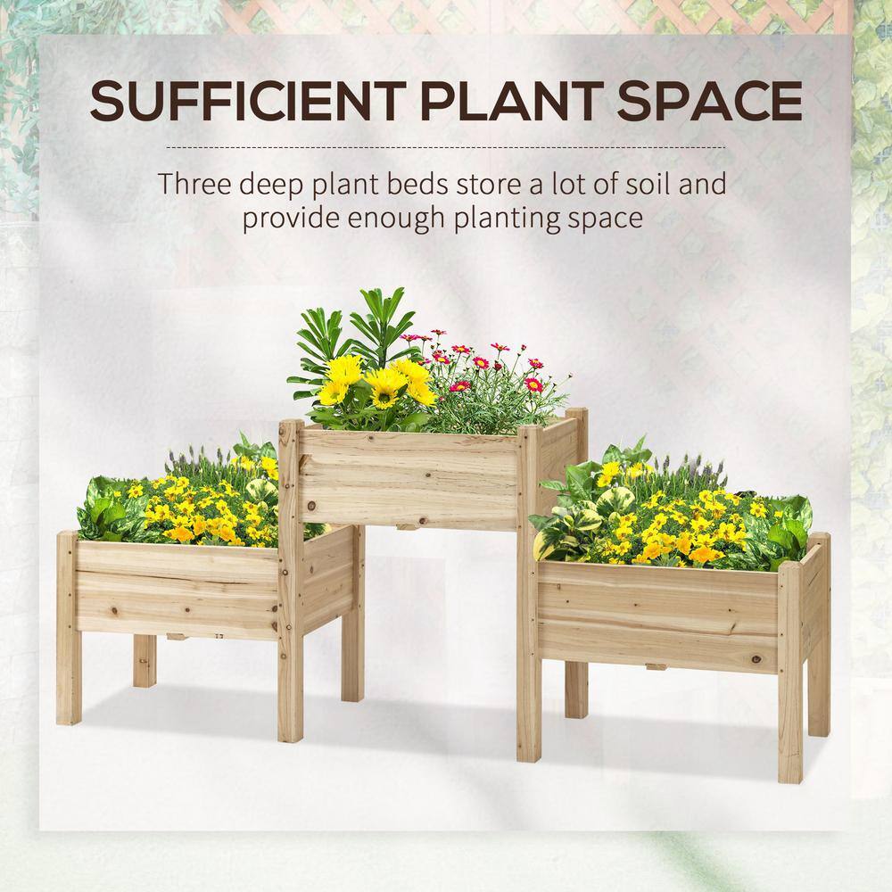 Outsunny Natural Fir Raised Garden Bed with Freestanding Wooden Plant Stand (3-Tier) 845-545ND