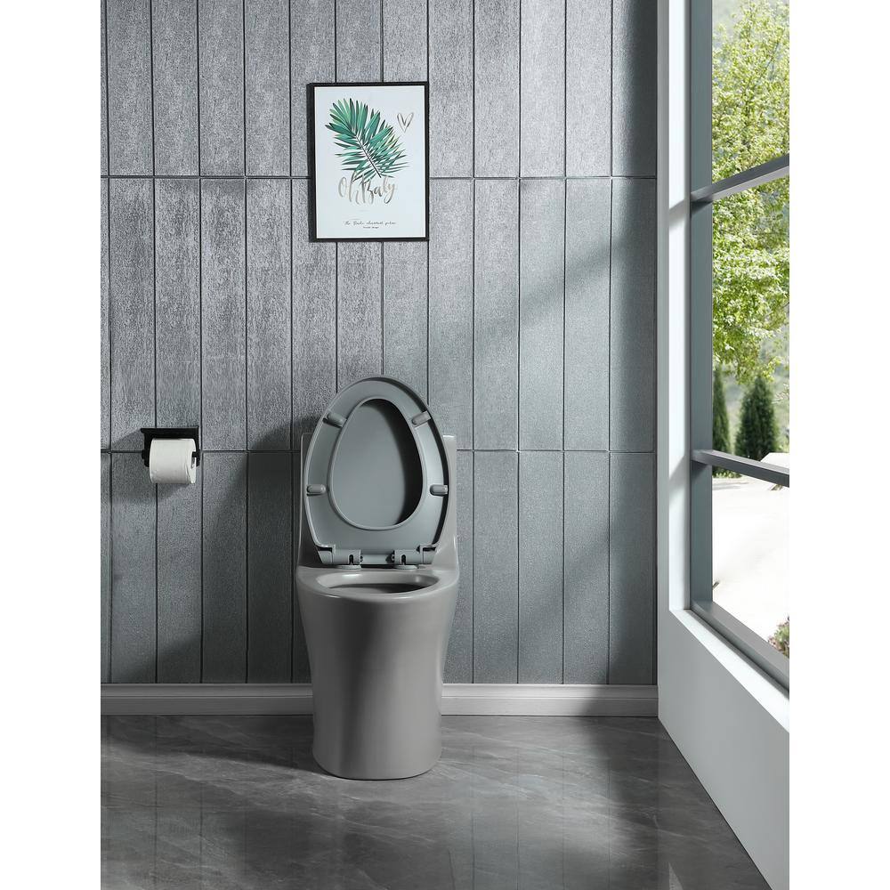 FUNKOL One-Piece 28.74 in.H 1.11.6 GPF Automatic Dual Flush Elongated Shape Ceramic Toilet in Grey LML-T-G02