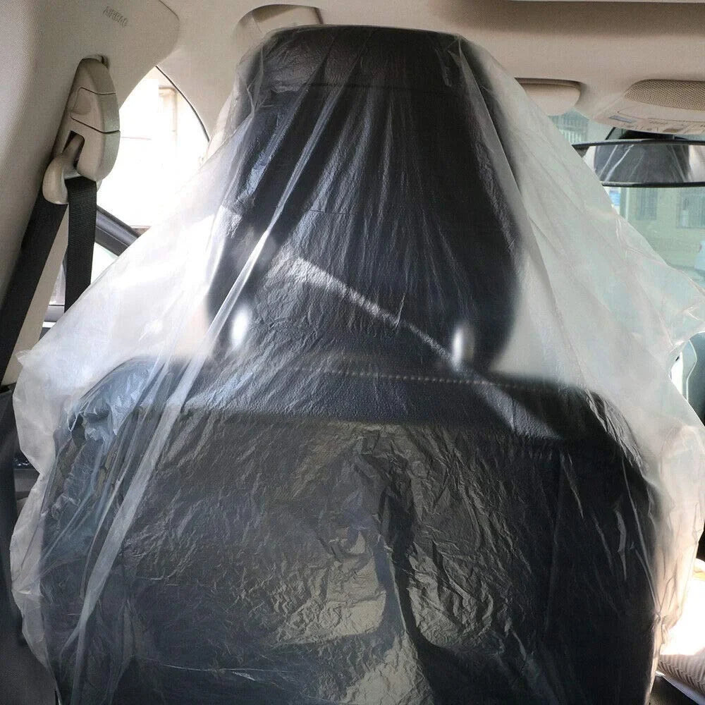 Nisorpa 100pcs Pack Universal Disposable Clear Car Seat Covers PVC Films Waterproof Protective 57