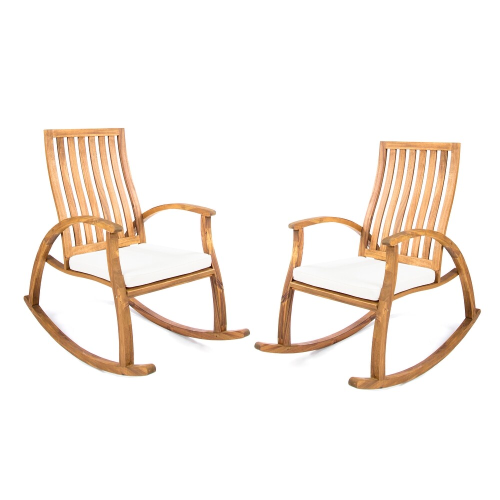 Cayo Outdoor Acacia Wood Rocking Chair with Water Resistant Cushions (Set of 2) by Christopher Knight Home