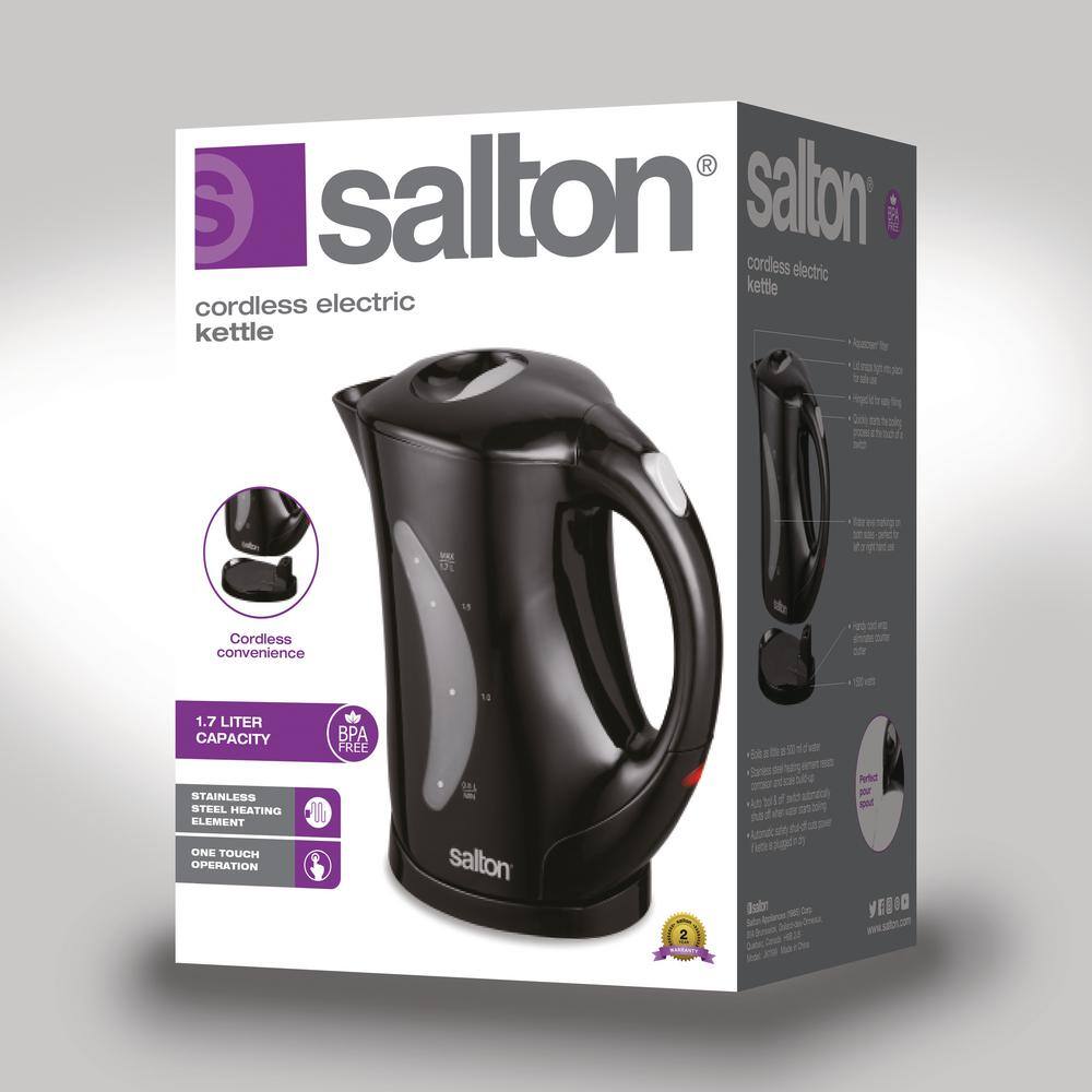 Salton 7-Cup Black Cordless Electric Tea Kettle with Automatic Safety Shut Off 123903