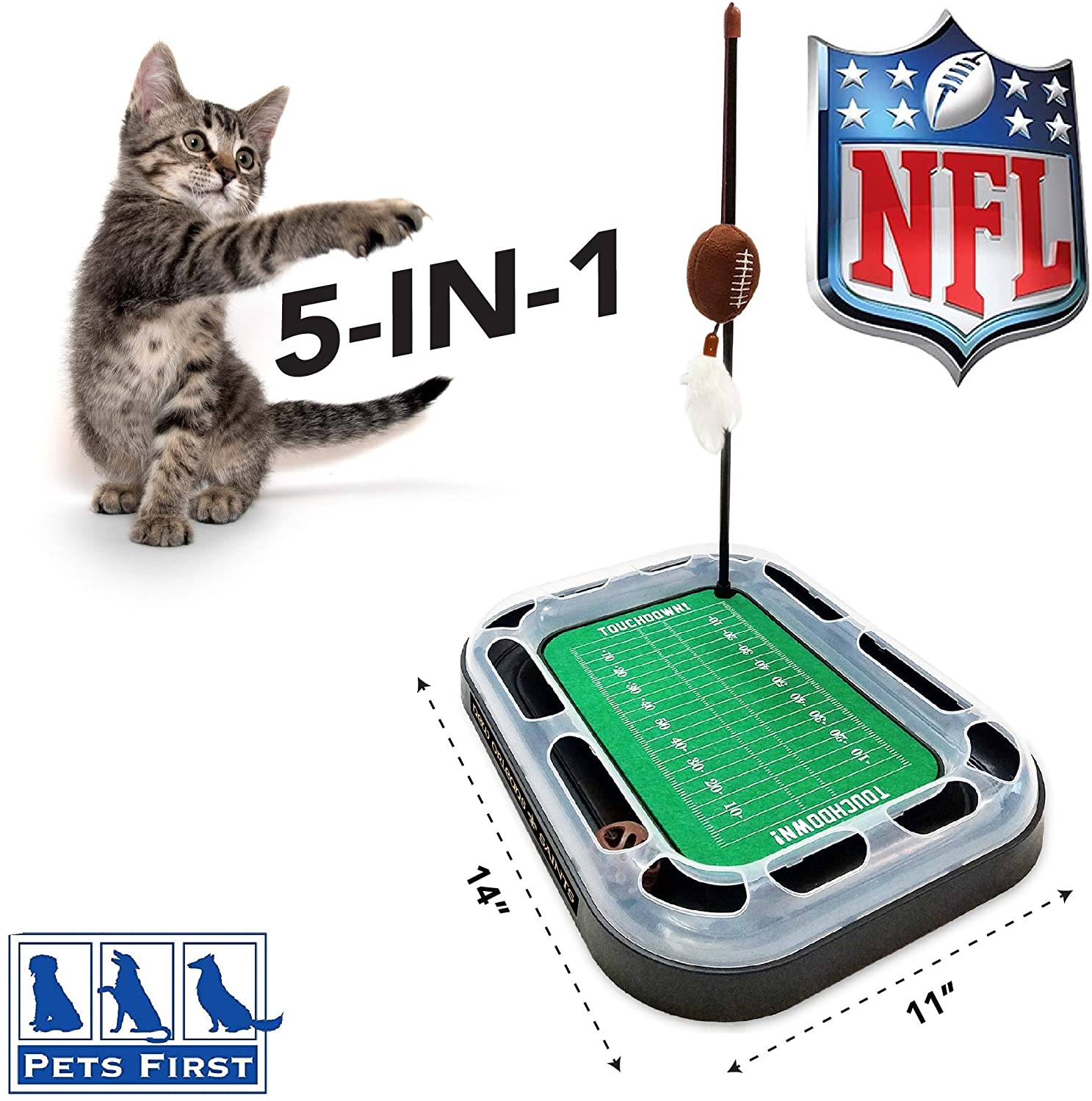 NFL New Orleans Saints CAT Scratcher Toy with Catnip Plush and Feather Cat and Kitty Toy