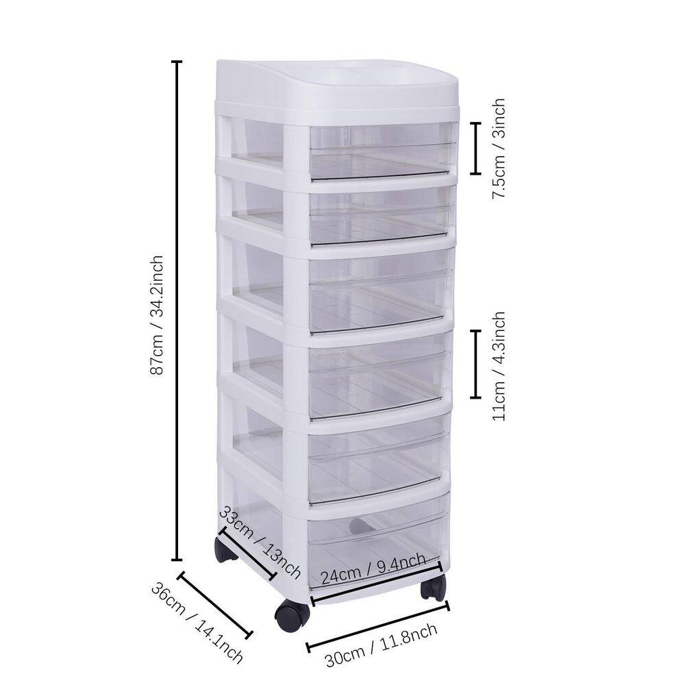 YIYIBYUS 6-Tier Plastic 4-Wheeled Rolling Storage Cart with 6 Drawers Containers Bins in White HG-LYF6168-251