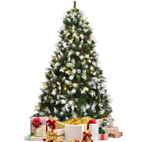 Costway 6ft/7.5ft/9ft Prelit Snowy Christmas Tree 818/1398/2058 Tips