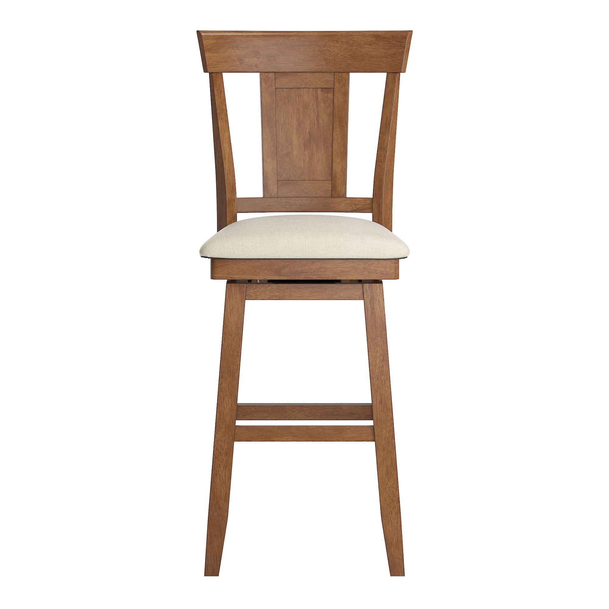 Weston Home Sheena Panel Back Bar Height Wood Swivel Stool with Padded Seat， Oak